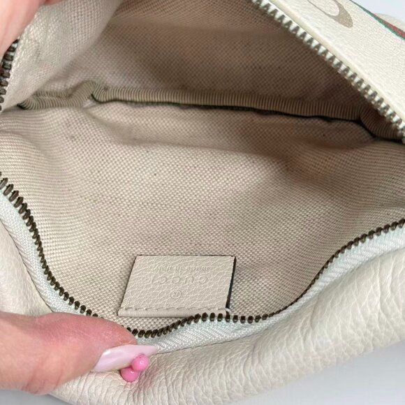 Gucci GG Logo White Leather Bum Bag with Green Red Stripes & Gold Zipper - Picture 7 of 7